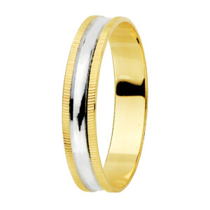 Alianza Oro 18k Bicolor Brillo y Bordes Estriados Ancho 4mm