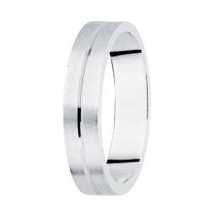 Alianza Oro Blanco 18k Matizada y Filo Central Brillo Ancho 5mm