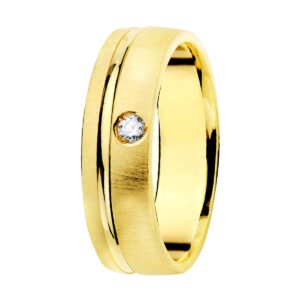 Alianza Oro Amarillo 18k Matizada y Filo Brillo con Diamante Ancho 5.5mm