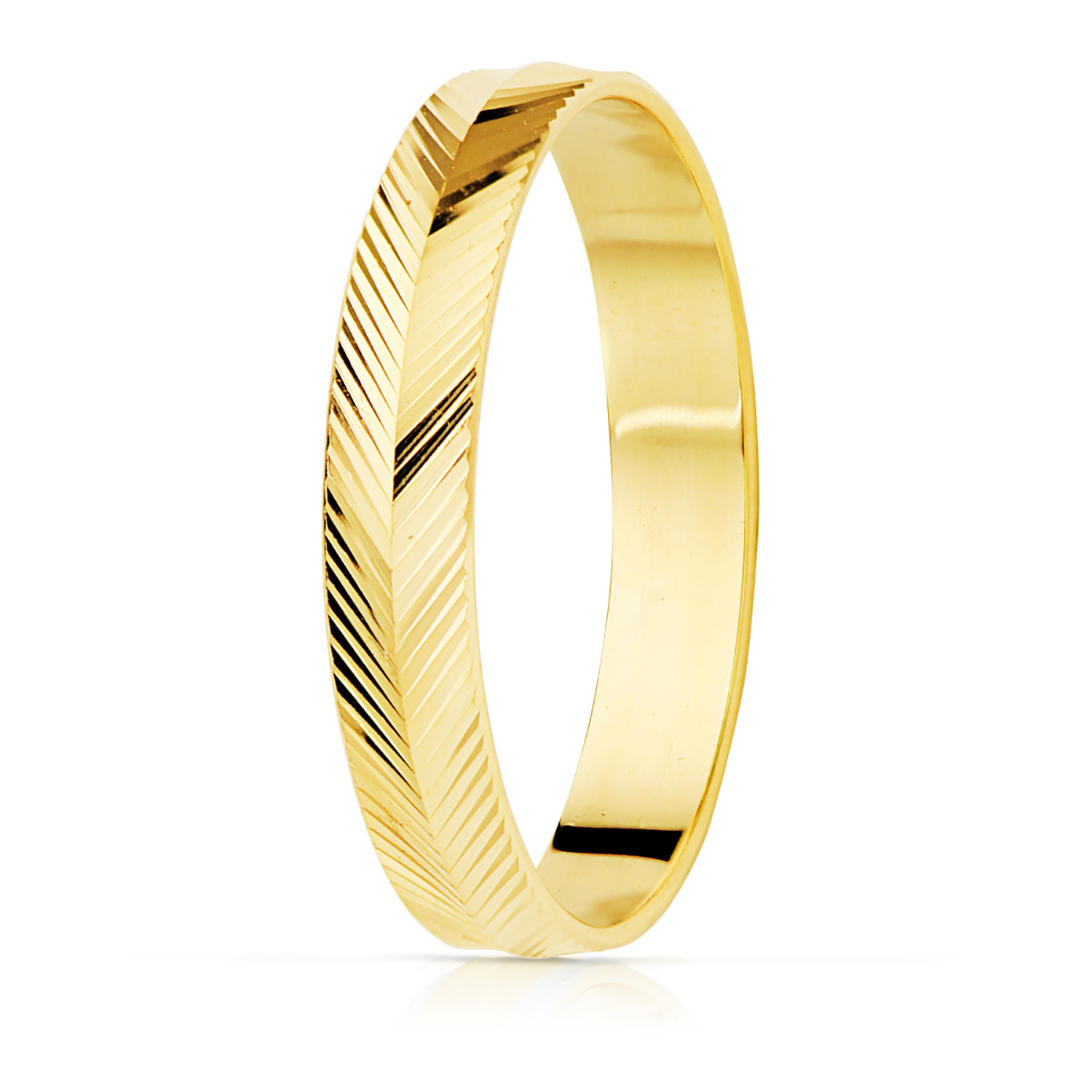 Alianza Oro Amarillo 18k Tallado Espiga Brillo Ancho 3.5mm