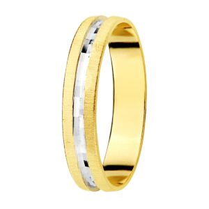 Alianza Oro 18k Bicolor Tallada y Bordes Matizados Ancho 3.5mm