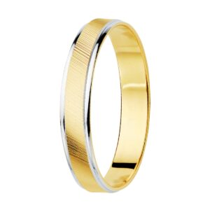 Alianza Oro 18k Bicolor con Estrías y Bordes en Brillo Ancho 3.5m