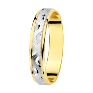 Alianza Oro 18k Bicolor Tallada y Bordes en Brillo Ancho 4mm