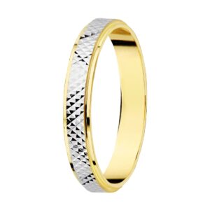 Alianza Oro 18k Bicolor Tallada y Bordes en Brillo Ancho 3mm