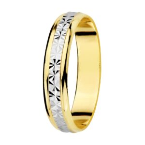 Alianza Oro 18k Brillo Tallada y Bordes en Brillo Ancho 4mm