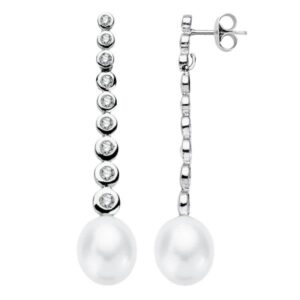 Pendientes de Novia Oro Blanco 18k con Perlas y Circonitas
