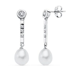 Pendientes de Novia de Oro Blanco 18k con Circonitas y Perlas