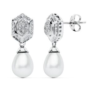 Pendientes de Novia de Oro Blanco 18k con Perlas y Circonitas