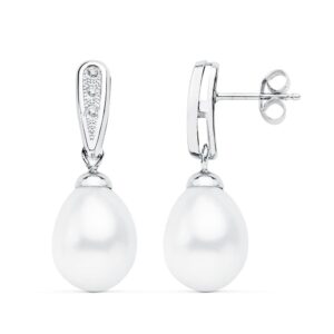Pendientes de Novia de Oro Blanco 18k con Perlas y Circonitas