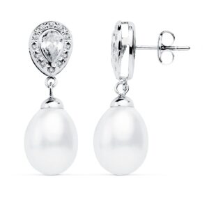 Pendientes de Novia de Oro Blanco con Perlas y Circonitas