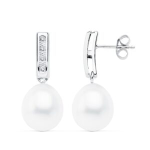 Pendientes de Novia de Oro Blanco con Perlas y Circonitas