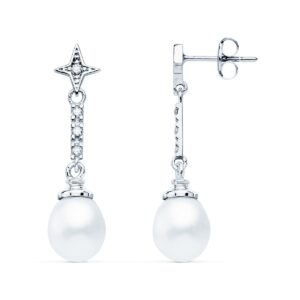 Pendientes de Novia de Oro Blanco 18k con Circonitas y Perlas