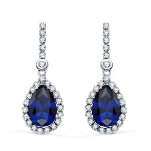 Pendientes de Novia de Oro Blanco 18k con Piedra Azul