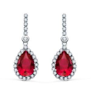 Pendientes de Novia de Oro Blanco 18k con Piedra Roja