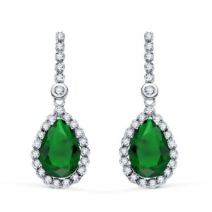 Pendientes de Novia de Oro Blanco 18k con Piedra Verde