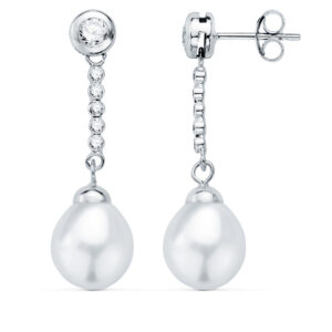 Pendientes de Novia de Oro Blanco 18k con Circonitas y Perlas