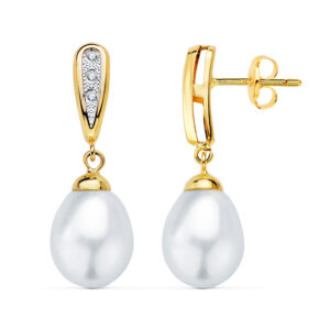 Pendientes de Novia de Oro Amarillo 18k con Circonitas y Perlas