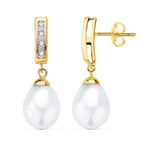 Pendientes de Novia de Oro Amarillo 18k con Circonitas y Perlas