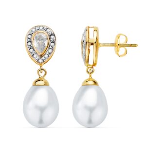 Pendientes de Novia de Oro Amarillo 18k con Circonitas y Perlas
