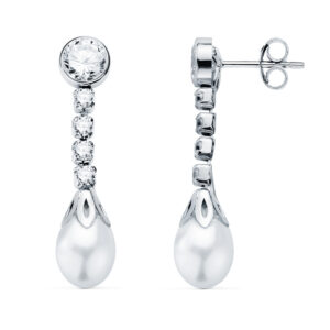 Pendientes de Novia de Oro Blanco 18k con Perlas y Circonitas