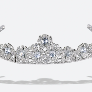 Tiara de Plata de Primera Ley con Cristales y Flores
