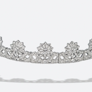 Tiara de Plata de Primera Ley Baja con Cristales y Flores