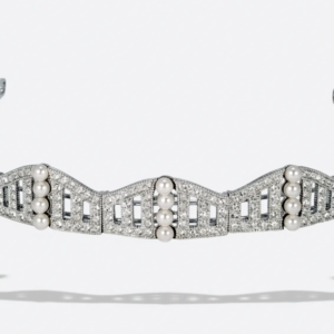 Tiara de Plata de Primera Ley Baja con Cristales y Perlas
