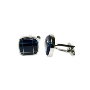 Gemelos de Metal Plateado Cuadrados con Piedra Azul