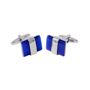 Gemelos de Metal Plateado Rectangular con Piedra Azul