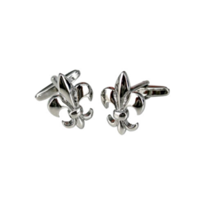 Gemelos de Metal Plateado Flor de Lis