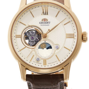 Reloj Orient Automático Dorado Semi Skeleton con Indicador Sol y Luna
