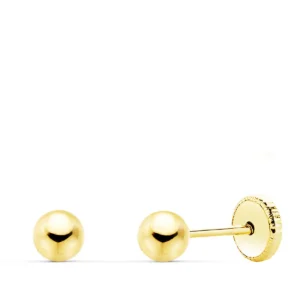 Pendientes de Oro Amarillo 18k Bola Lisa 4mm