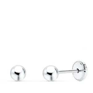 Pendientes de Oro Blanco 18k Bola Lisa 4mm