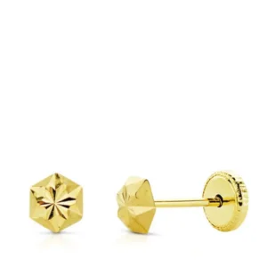Pendientes de Oro Amarillo 18k Estrella Tallada 4mm