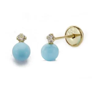 Pendientes de Oro Amarillo de 18k con Turquesa y Circonita 4x6mm