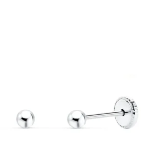 Pendientes de Oro Blanco 18k Bola Lisa 3mm