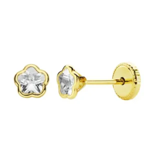 Pendientes de Oro Amarillo 18k Flor con Circonita