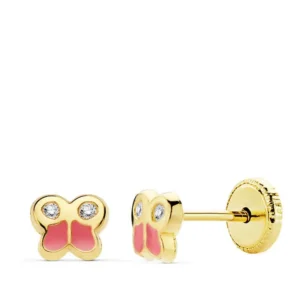 Pendientes de Oro Amarillo 18k Mariposa con Esmalte