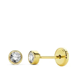 Pendientes de Oro Amarillo 18k Redondos con Circonita 3mm