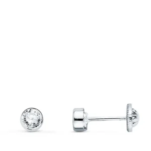 Pendientes de Oro Blanco 18k Redondos con Circonita 3mm