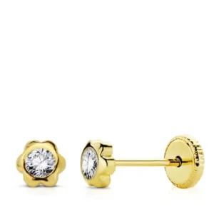 Pendientes de Oro Amarillo 18k Flor con Circonita