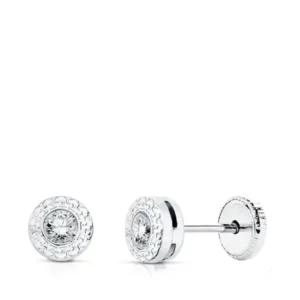 Pendientes de Oro Blanco de 18k Chaton con Greca y Circonita