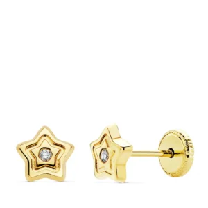 Pendientes de Oro Amarillo de 18k Estrella con Circonita