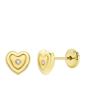 Pendientes de Oro Amarillo de 18k Corazón con Circonita