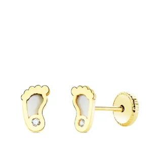 Pendientes de Oro Amarillo de 18k Pies con Nácar y Circonita