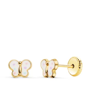 Pendientes de Oro Amarillo 18k Mariposa con Esmalte