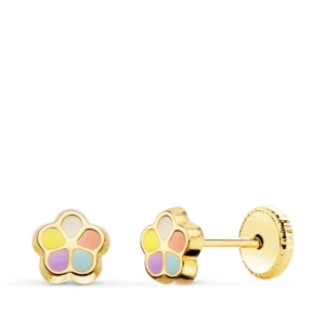 Pendientes de Oro Amarillo 18k Flor con Esmalte