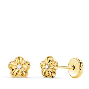 Pendientes de Oro Amarillo 18k Flor con Circonita