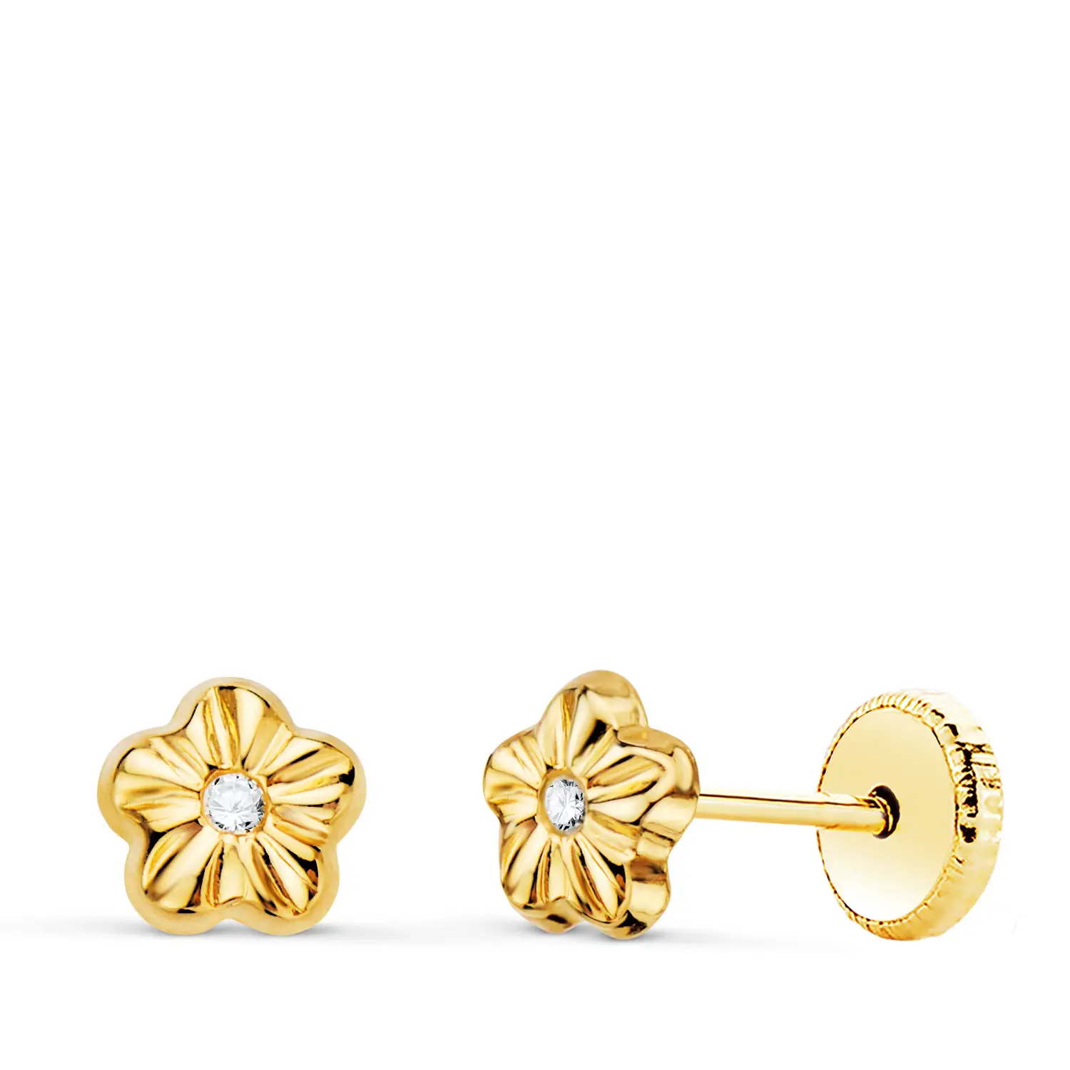 Pendientes de Oro Amarillo 18k Flor con Circonita