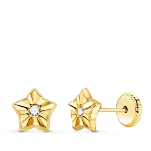 Pendientes de Oro Amarillo 18k Estrella con Circonita